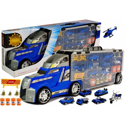 Kamión s vozidlami 1:23 - policajný, modrý